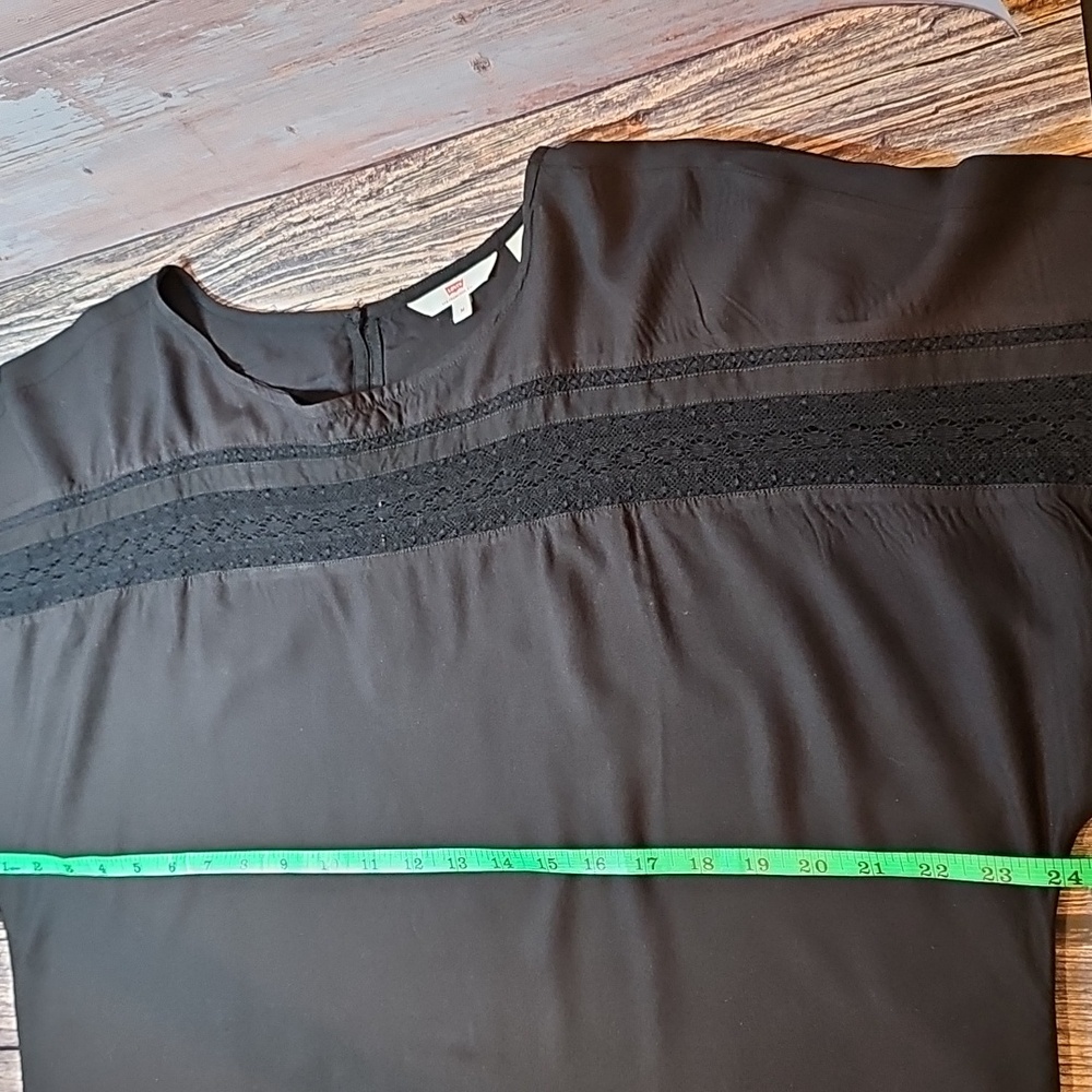 NEW LEVI'S BLACK SHORT DOLMAN SLEEVE LACE INSET PULLOVER TOP BLOUSE - Picture 11 of 14